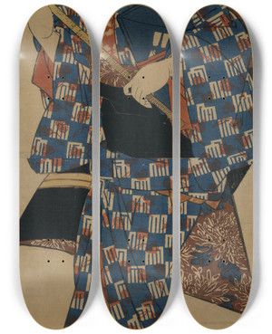 Triptych art skateboard deck of Keisai Eisen Nagauta No Keiko Ni Kayou Shjo by Keisai Eisen (1790-1848)