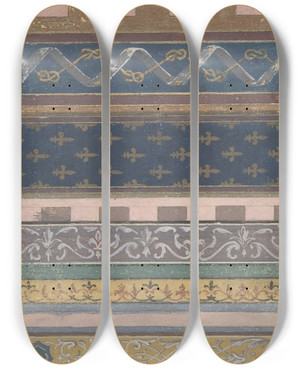 Triptych art skateboard deck of Julesedmondcharles Lachaise Design For Ceiling At Fontainebleau_2 by Jules-Edmond-Charles Lachaise (1897)
