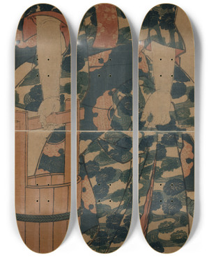 Triptych art skateboard deck of Keisai Eisen Kaga No Chiyojo by Keisai Eisen (1790-1848)