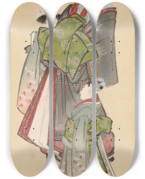 Triptych art skateboard deck of Shiichi Tajima Masterpieces Selected From The Ukiyoye School Pl27 by Shiichi Tajima (1869-1920)