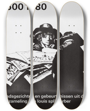 Triptych art skateboard deck of Jolijn Van De Wouw Amsterdam Getekend by Jolijn van de Wouw (1942-2001)