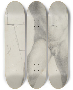 Triptych art skateboard deck of Theodor Philipsen Stende Mandlig Model by Theodor Philipsen (1840-1920)