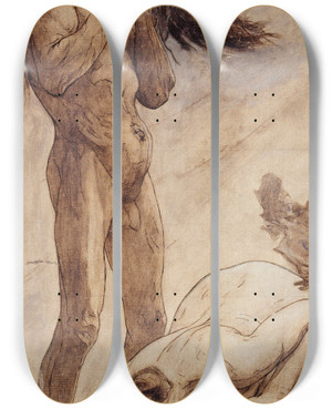 Triptych art skateboard deck of Fernand Cormon Les Mangeurs De Crabe by Fernand Cormon (1845-1924)