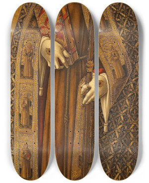 Triptych art skateboard deck of Vittore Crivelli St Louis Of France by Vittore Crivelli (1440-1501)