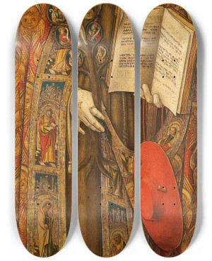 Triptych art skateboard deck of Vittore Crivelli St Bonaventura by Vittore Crivelli (1440-1501)