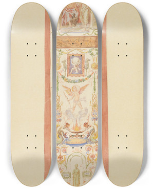 Triptych art skateboard deck of Moritz Von Schwind Entwurf Mit Vegetabilischen Ornamenten Und Figrlichen Szenen Fr Eine Wanddekoration_2 by Moritz Von Schwind (1804-1871)