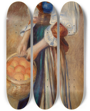 Triptych art skateboard deck of Pierreauguste Renoir Girl With Basket Of Oranges Marchande Doranges by Pierre-Auguste Renoir (1841-1919)