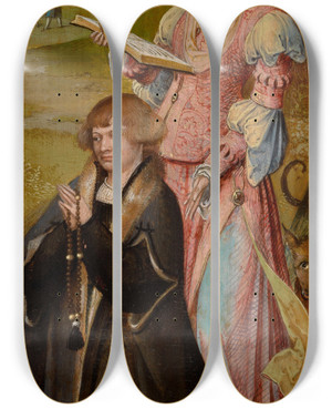Triptych art skateboard deck of Master Of The Antwerp Adoration Saint Margaret Of Antioch With Donor by Master Of The Antwerp Adoration (1500-1520)
