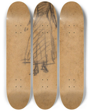 Triptych art skateboard deck of William James Glackens Sketch Offigures by William James Glackens (1870-1938)