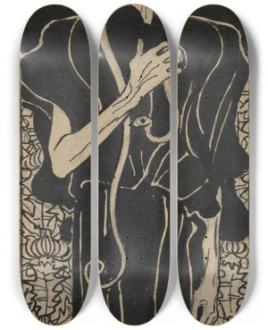 Triptych art skateboard deck of Gustav Klimt Der Neid by Gustav Klimt (1862-1918)