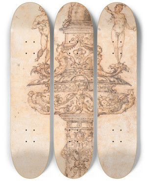 Triptych art skateboard deck of Pietro Torrigiano Design For A Candlestick by Pietro Torrigiano (1472-1528)