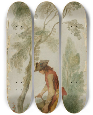 Triptych art skateboard deck of Nicolas Lancret The Gardener by Nicolas Lancret (1690-1743)