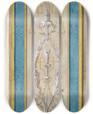 Triptych art skateboard deck of Julesedmondcharles Lachaise Design For A Decorative Panel Painted In Rococco Style by Jules-Edmond-Charles Lachaise (1897)