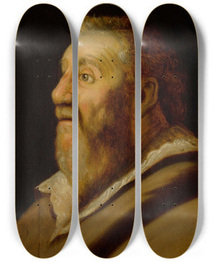 Triptych art skateboard deck of Jan Lievens Study Of A Man Looking Up by Jan Lievens (1607-1674)