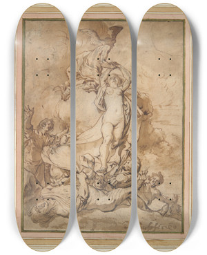 Triptych art skateboard deck of Nicolaus Knpfer The Abduction Ofcontento by Nicolaus Knupfer (1603-1655)