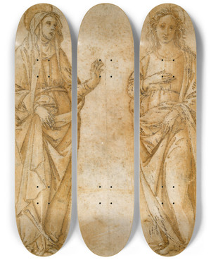 Triptych art skateboard deck of Raffaellino Del Garbo The Virgin And Saint John The Evangelist by Raffaellino Del Garbo (1466-1524)