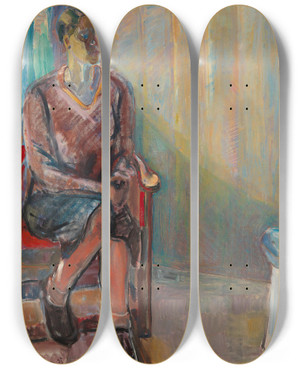 Triptych art skateboard deck of Thorvald Erichsen Seated Woman In An Interior by Thorvald Erichsen (1868-1939)