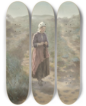 Triptych art skateboard deck of David Adolph Constant Artz In De Duinen Te Zandvoort by David Adolph Constant Artz (1837-1890)