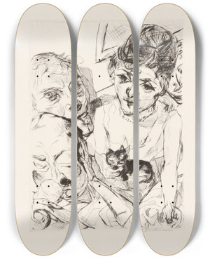 Triptych art skateboard deck of Max Beckmann Evening Selfportrait With The Battenbergs by Max Beckmann (1884-1950)