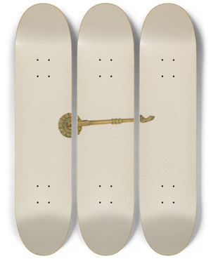 Triptych art skateboard deck of Frank M Keane Pie Crust Fluter by Frank M Keane