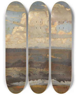 Triptych art skateboard deck of Christian Landenberger Landschaft by Christian Landenberger (1862-1927)