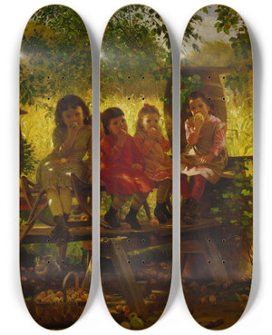Triptych art skateboard deck of John George Brown The Cider Mill by John George Brown (1831-1913)