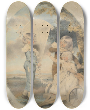 Triptych art skateboard deck of John Downman The Dyson Children by John Downman (1750-1824)