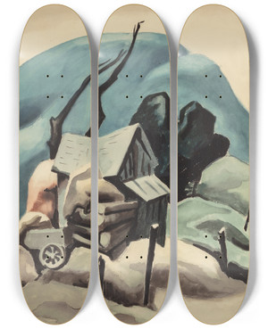 Triptych art skateboard deck of Thomas Hart Benton Taney County Barn by Thomas Hart Benton (1889-1975)