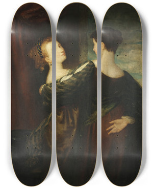 Triptych art skateboard deck of Washington Allston The Sisters by Washington Allston (1779-1843)