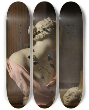 Triptych art skateboard deck of Caesar Van Everdingen Trompe Loeil With A Bust Of Venus by Caesar Van Everdingen (1617-1678)