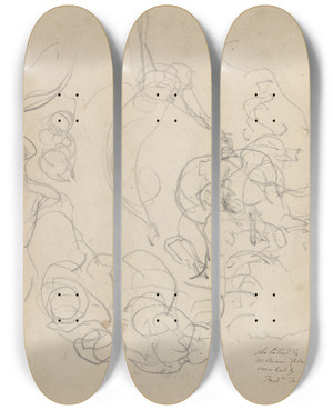 Triptych art skateboard deck of William Blake A Figure Ascending In A Glory Of Clouds by William Blake (1757-1827)