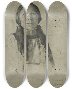 Triptych art skateboard deck of George De Forest Brush An Arapahoe Boy by George De Forest Brush (1855-1941)
