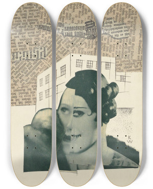 Triptych art skateboard deck of Karl Wiener Dame Und Zuchthaus by Karl Wiener (1901-1949)