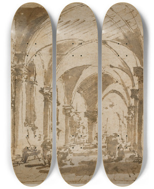 Triptych art skateboard deck of Francesco Guardi Dogepaladsets Buegang Mod Piazzettaen by Francesco Guardi (1712-1793)