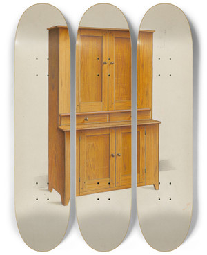 Triptych art skateboard deck of Alfred H Smith Shaker Cupboard by Alfred H Smith