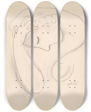 Triptych art skateboard deck of Mikul Galanda Womans Head_2 by Mikulas Galanda (1895-1938)