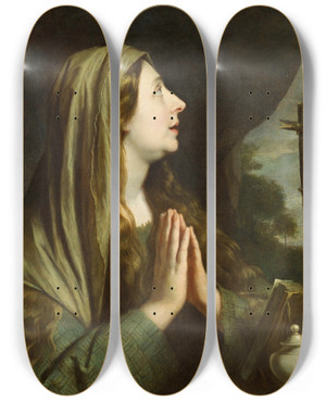 Triptych art skateboard deck of Philippe De Champaigne Mary Magdalene by Philippe De Champaigne (1602-1674)