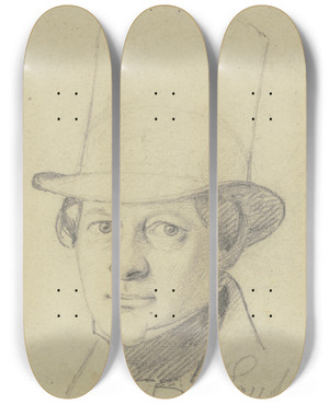 Triptych art skateboard deck of Carl Hoff Portrait Of Leutsch by Carl Hoff (1807-1862)