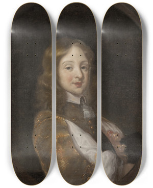 Triptych art skateboard deck of Jrgen Ovens August Fredrik 16461705 Hertig Av Holsteingottorp by Jurgen Ovens (1623-1678)