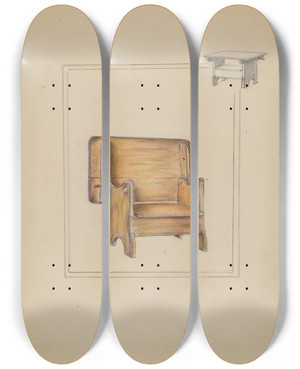 Triptych art skateboard deck of Bertha Stefano Table Bench Or Chair Combination by Bertha Stefano