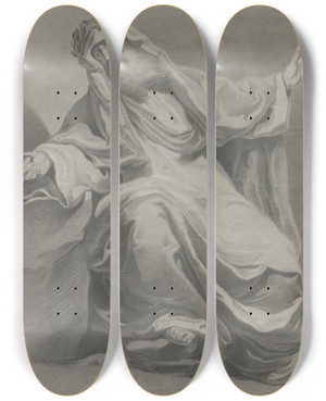 Triptych art skateboard deck of Johann Georg Trautmann Gewandfigur Mit Einem Lorbeerkranz by Johann Georg Trautmann (1713-1769)