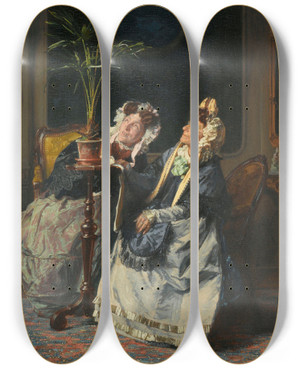 Triptych art skateboard deck of Alexander Hugo Bakker Korff Under The Palms by Alexander Hugo Bakker Korff (1824-1882)