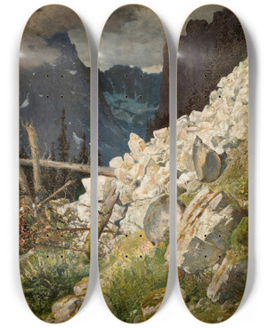 Triptych art skateboard deck of Wojciech Gerson Rockslide In The White Water Valley In The Tatra Mountains by Wojciech Gerson (1831-1901) Triptych art skateboard deck of Wojciech Gerson Rockslide In The White Water Valley In The Tatra Mountains by Wojciech Gerson (1831-1901)
