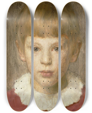 Triptych art skateboard deck of Erik Werenskiold Dagfin The Artists Son by Erik Werenskiold (1855-1938)