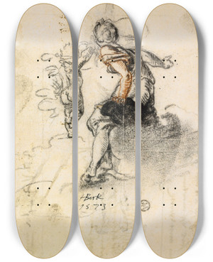 Triptych art skateboard deck of Hans Bock The Elder Venus Entsendet Amor by Hans Bock The Elder (1550-1624)
