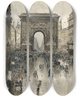 Triptych art skateboard deck of Frank Myers Boggs La Porte Saintdenis by Frank Myers Boggs (1855-1926)