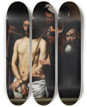 Triptych art skateboard deck of Caravaggio Ecce Homo by Caravaggio (1571-1610)