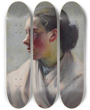 Triptych art skateboard deck of Eanger Irving Couse Portrait Of A Young Woman by Eanger Irving Couse (1866-1936)