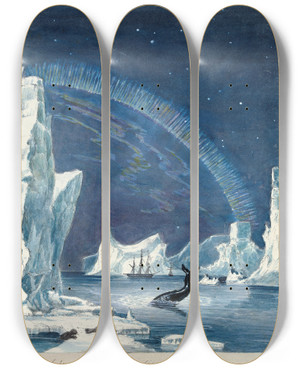 Triptych art skateboard deck of Charles Hamilton Smith Icebergs And Aurora Borealis In The Arctic Regions by Charles Hamilton Smith (1776-1859) Triptych art skateboard deck of Charles Hamilton Smith Icebergs And Aurora Borealis In The Arctic Regions by Charles Hamilton Smith (1776-1859)
