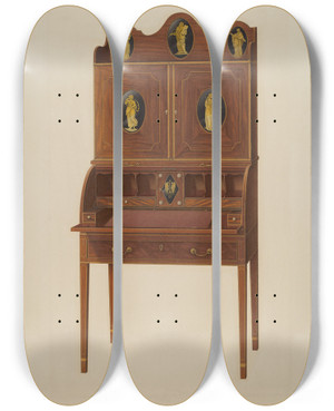 Triptych art skateboard deck of Ferdinand Cartier Cabinet Top Desk by Ferdinand Cartier